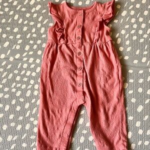 Girls' Orange Ribbed Button-Front Jumpsuit